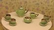 Dollhouse Miniature Tea Set in Apple Green and Gold
