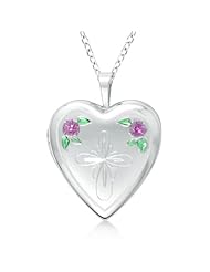 Heart Shaped Cross and Flower Pendant Locket Sterling Silver