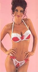 Satin Underwire Bra & Thong Panty Lingerie Set with Lace Ruffles