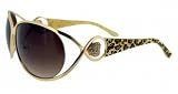 Gold Sunglasses Brown Lenses-Lepord Print Handles 66mm 60-505 C3