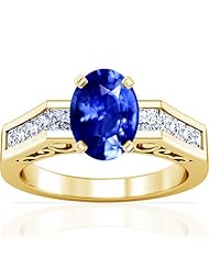 14K Yellow Gold Oval Cut Blue Sapphire Ring With Sidestones (GIA Certificate)