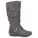 Brinley Co. Womens Buckle Knee-High Slouch Boot In Regular and Wide-Calf Sizes Grey 10