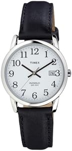 Timex Men Leather Easy Reader Strap Watch 2H281 Indiglo QUICK-DATE 50 Meter 10 Year Battery