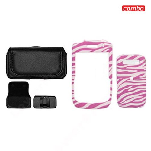 Blackberry Curve 8900 Javelin Combo Pink/White Zebra Design Protective Case Faceplate Cover + Black Horizontal Leather Pouch for Blackberry Curve 8900 Javelin