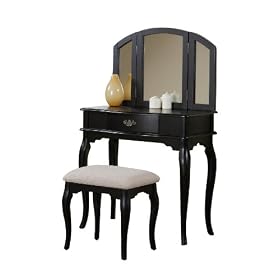 Bobkona Jaden Collection Vanity Set with Stool, Black by Bobkona