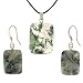 Moss Agate Rectangle Pendant and Earring Set - Pendant 17mm x 22mm, Earrings 13mm x 18mm - Adjustable Cord Necklace