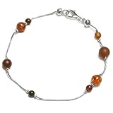 Certified Genuine Multicolor Amber and Sterling Silver Round Beads Bracelet