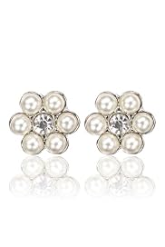 Faux Pearl & Diamanté Floral Stud Earrings