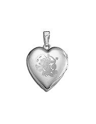 14k White Gold "Sweetheart" Cupid Locket 3/4 inch x 3/4 inch in Solid 14K White Gold