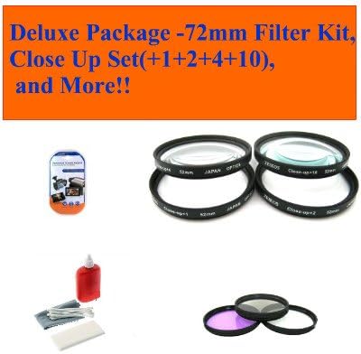 Deluxe Package Includes- 3 Pc Filter Kit (Uv-cpl-fld-) and 4 Pc Close up Filter Set (+1+2+4+10) for Panasonic 14-50mm F/2.8-3.5 Vario-elmarit Aspherical Mega O.i.s. Lens + Cap Keeper + Lens Cleaning Kit+ LCD Screen Protectors for 72mm Lens
