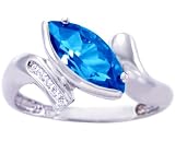 14K Yellow or White Gold Marquis Gemstone and Diamond Ring-Swiss Blue Topaz-full, half sizes from 5-8.5