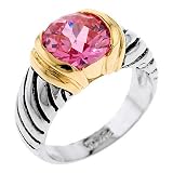 cz pink sapphire silver cable ring