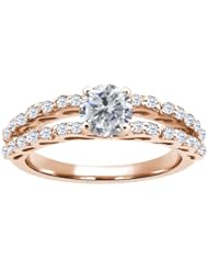1.38 Ct Round H/I Diamond White Topaz 925 Rose Gold Plated Silver Ring