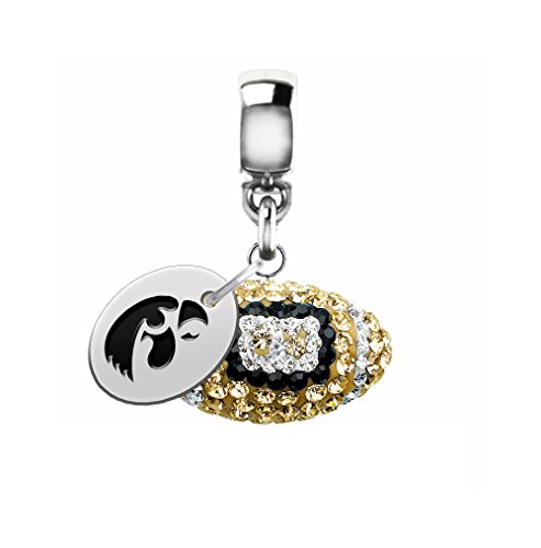 Iowa Hawkeyes Crystal Football Drop Charm Fits All European Style Charm Bracelets