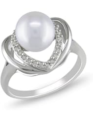 Sterling Silver White 8.0-8.5mm Freshwater Cultured Pearl and Diamond Ring (0.12 cttw, G-H Color, I2-I3 Clarity)