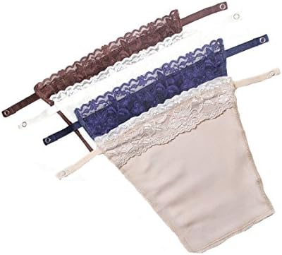 Women's Lace Snappy Cami Set of 4 Clip-on Camisole, Coffee/Beige/White/Navy