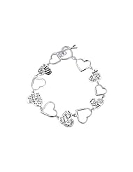 Sterling Silver Heart Linked Love Theme Graffiti Toggle Bracelet, 8"