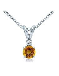 Citrine and Diamond Solitaire Pendant in 14k White Gold (5mm)