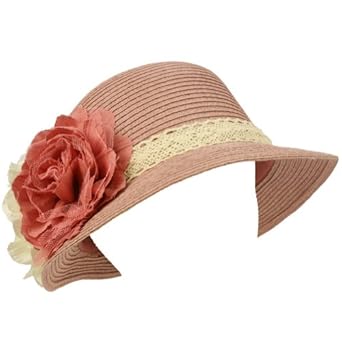 Upf 50+ Ladies Summer 2 Flowers Lace Cloche Bell Bucket Sun Hat Cap 57cm Pink