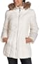 AK Anne Klein Women's Short Quilted Down Jacket With Faux Fur Hood,Ivory,Large