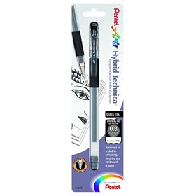Pentel Arts Hybrid Technica 0.3 mm Pen, Ultra Fine Point, Black Ink, 1 Pack (KN103BPA)
