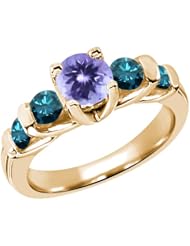 1.78 Ct Round Blue Tanzanite Diamond 14K Yellow Gold Ring
