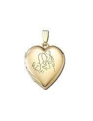 Solid 14K Yellow Gold "Mom with Three Daughters" Locket 3/4 inch x 3/4 inch in Solid 14K Yellow Gold