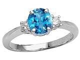 1.45 cts Genuine Blue Topaz and Diamond Engagement Ring - 14kt White or Yellow Gold