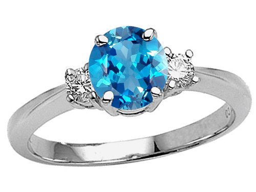 1.45 cts Genuine Blue Topaz and Diamond Engagement Ring - 14kt White or Yellow Gold