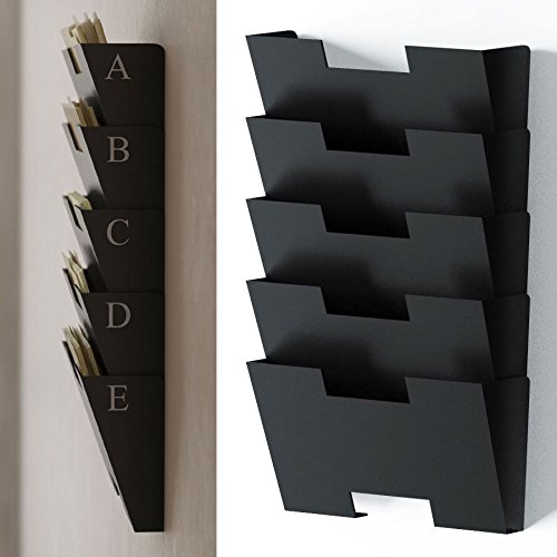 Black Wall Mount Steel File Holder Organizer Rack 5 Sectional Modular