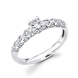 14K White Gold Round Diamond Solitaire Engagement Ring with Side Stone (3/8 ctw., GH, SI) - Size 6.5
