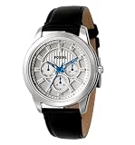 Fossil Men's FS4534 Black Leather Strap Textured Silver Analog Dial Multifunction Watch