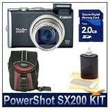 Canon PowerShot SX200 IS Digital Camera (Black), 12.1 Megapixel, 12x Optical Zoom, 3" LCD, Mini Digital Camera Deluxe Carrying Case, 2GB SD Memory Card, 3pc. Lens Cleaning Kit