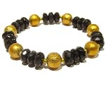 Onyx Bracelet 03 Stretch Black Faceted Gold Beaded Gemstone Crystal Reiki