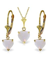 14K Gold Jewelry Set - Necklace and Earrings w/ Natural Heart-shaped Opals
