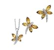 14K White Gold Citrine and Diamond Dragonfly Earrings and Necklace Set