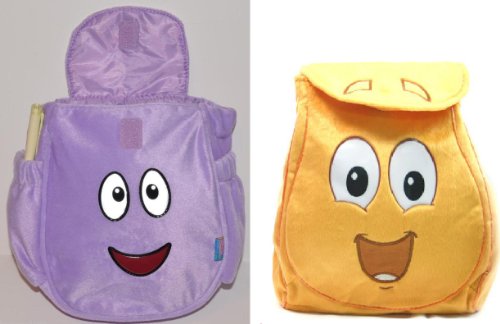 2-Pk Dora the Explorer Mr Face Purple With MAP & Diego Plush Backpack Bag [Set of 2]