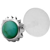 Green Cabochon Tribal Sun Sterling Silver & Bioplast Tragus Earring or Labret Lip Stud