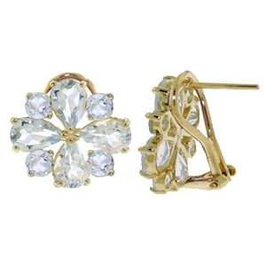 14k Gold French Clip Earrings with Genuine Aquamarine by 