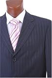 Men's Single Breasted 3 Button Navy Pinstripe Super 150's Dress Suit