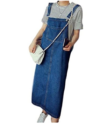 Piulou レディース サロペット ロングスカート ジャンパースカート カジュアル 可愛い 人気 きれいめ ファッション オシャレ クラッシュデニム シンプル つなぎ 女の子