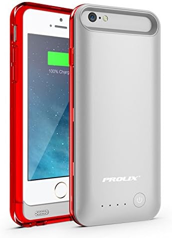 iPhone 6 Battery Case, Prolix Power iPhone 6 (4.7 inch) External Protective 3100mAh Battery Case (Silver/Red) (Certified Refurbished)