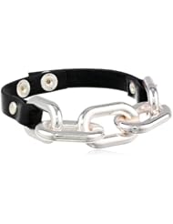 Leather Snap with Chain Jet Link Bracelet, 7"