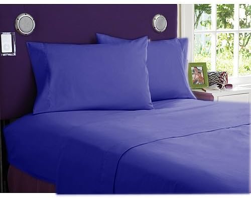 650-Thread-Count Egyptian Cotton 1 Fitted Sheet + 2 Pillow Case (+12 Inch) Deep Pocket Full-XXL, Egypian Blue Solid