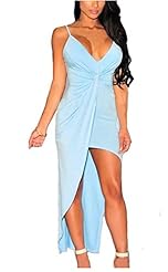 Sexy V-neck High-Low-Hem Spaghetti Strap Stretchy Draped Jersey/Polyester/Spandex Plunging Neck Evening Dress 