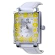 Square White Band Yellow Flower Encircled Murano Millefiori Watch Wrist