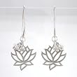Cut Out Design Lotus Flower Dangle Earring in Sterling Silver with Beads of Pearl, #8372