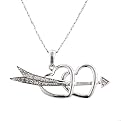 10K White Gold Diamond Double Heart and Arrow Pendant Necklace