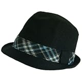 Plaid Lining Summer Stingy Fedora Veggie Hat Black M/L