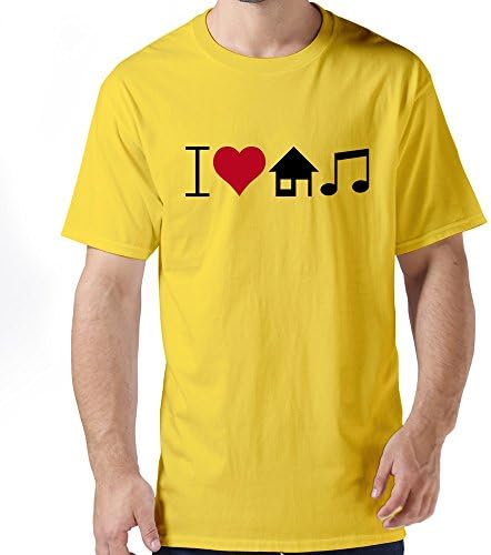GZG Men's I Love House Music Cotton T-Shirt Yellow L